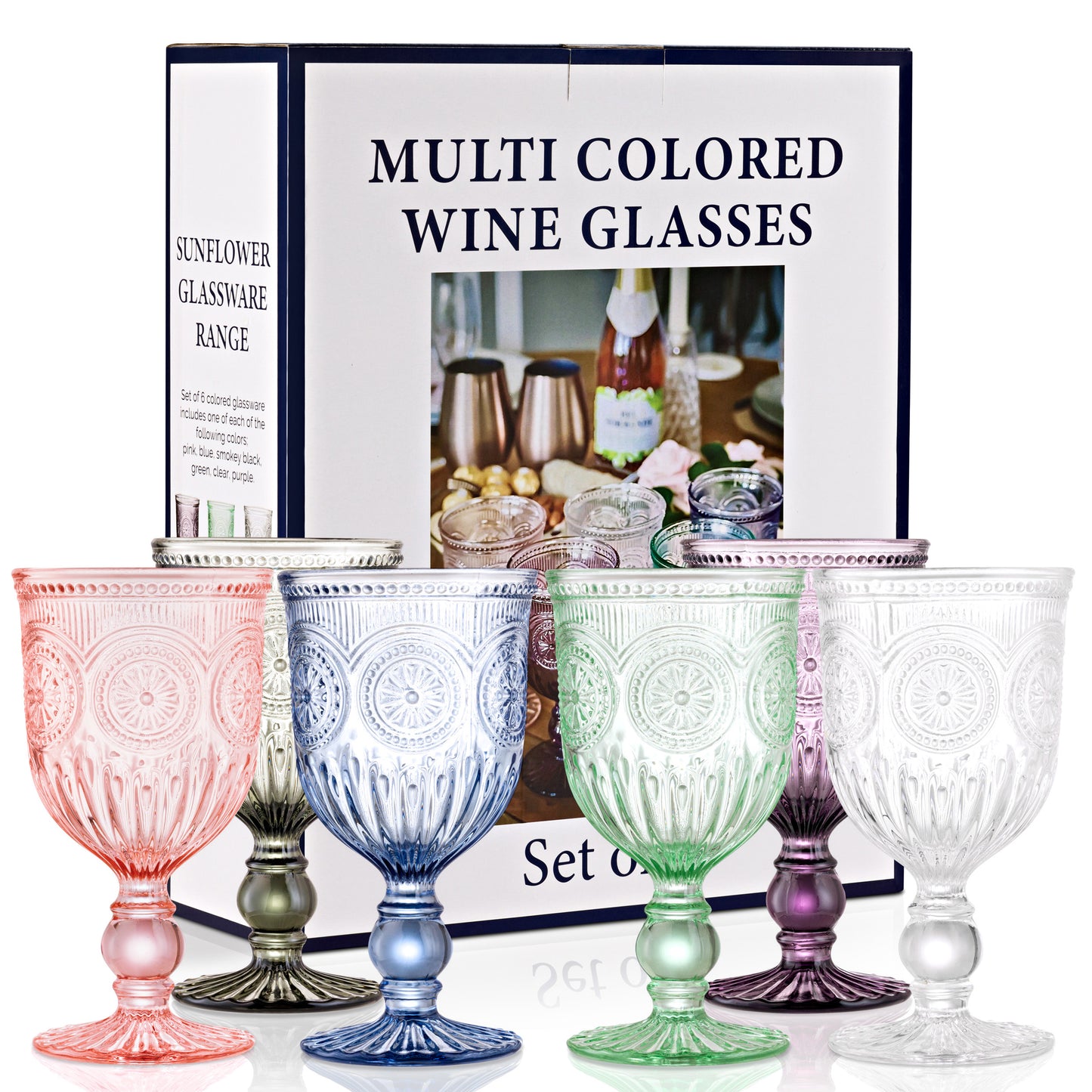 Multi Coloured Sunflower Wine Glasses Set