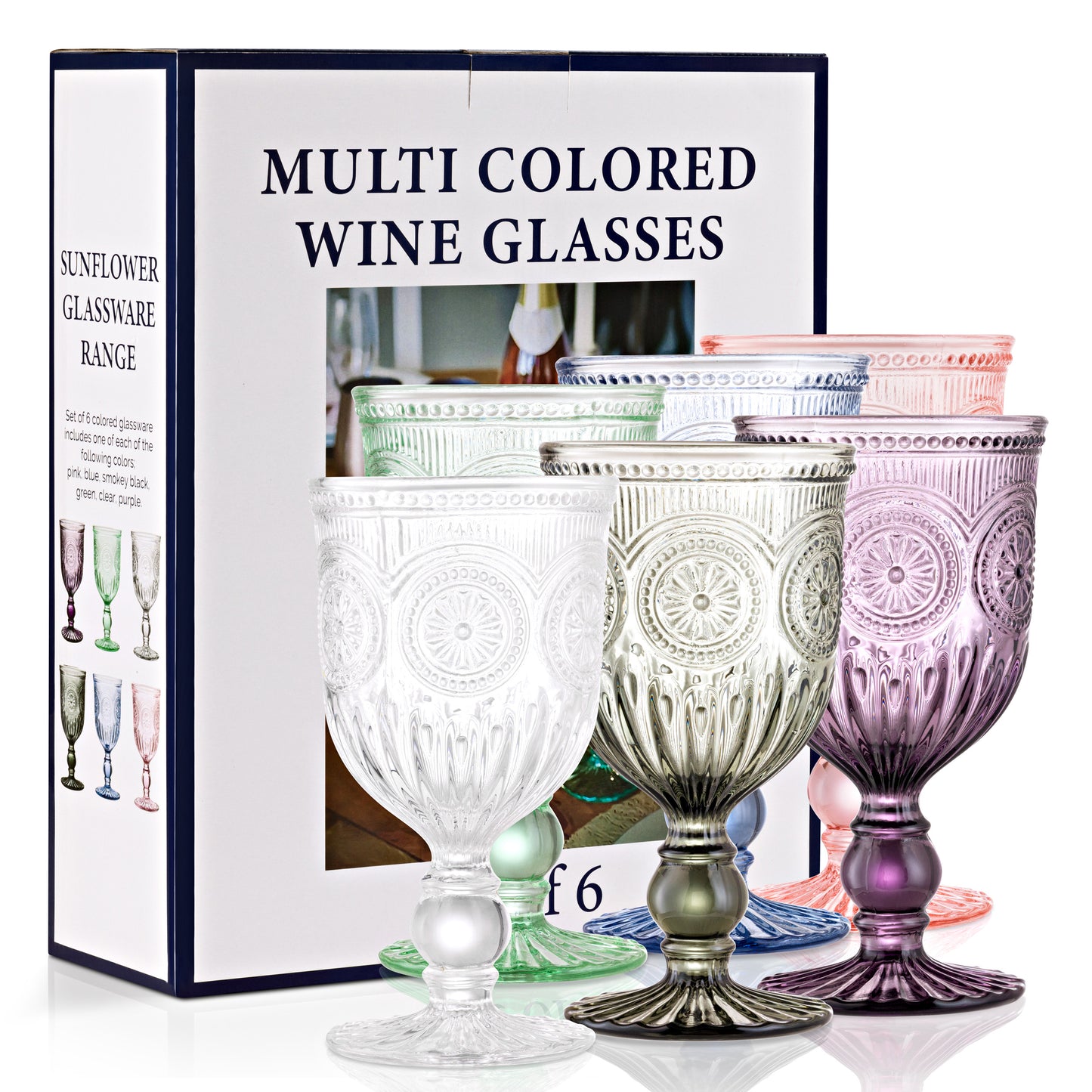 Multi Coloured Sunflower Wine Glasses Set