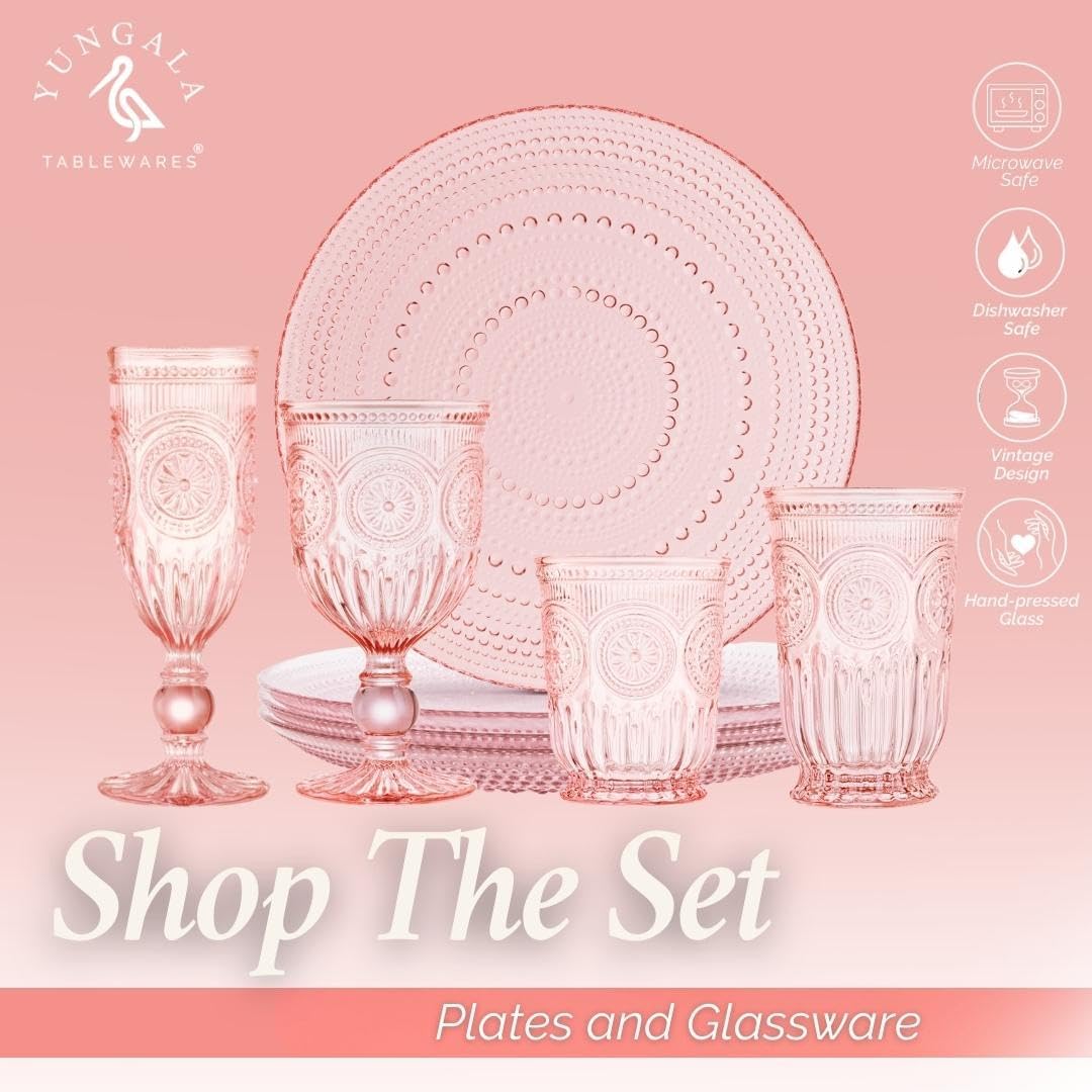 Pink Glass Plates set of 4 Hobnail