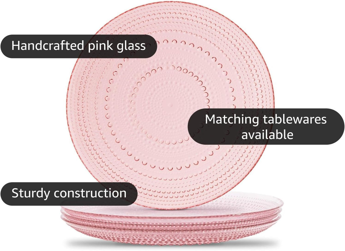 Pink Glass Plates set of 4 Hobnail