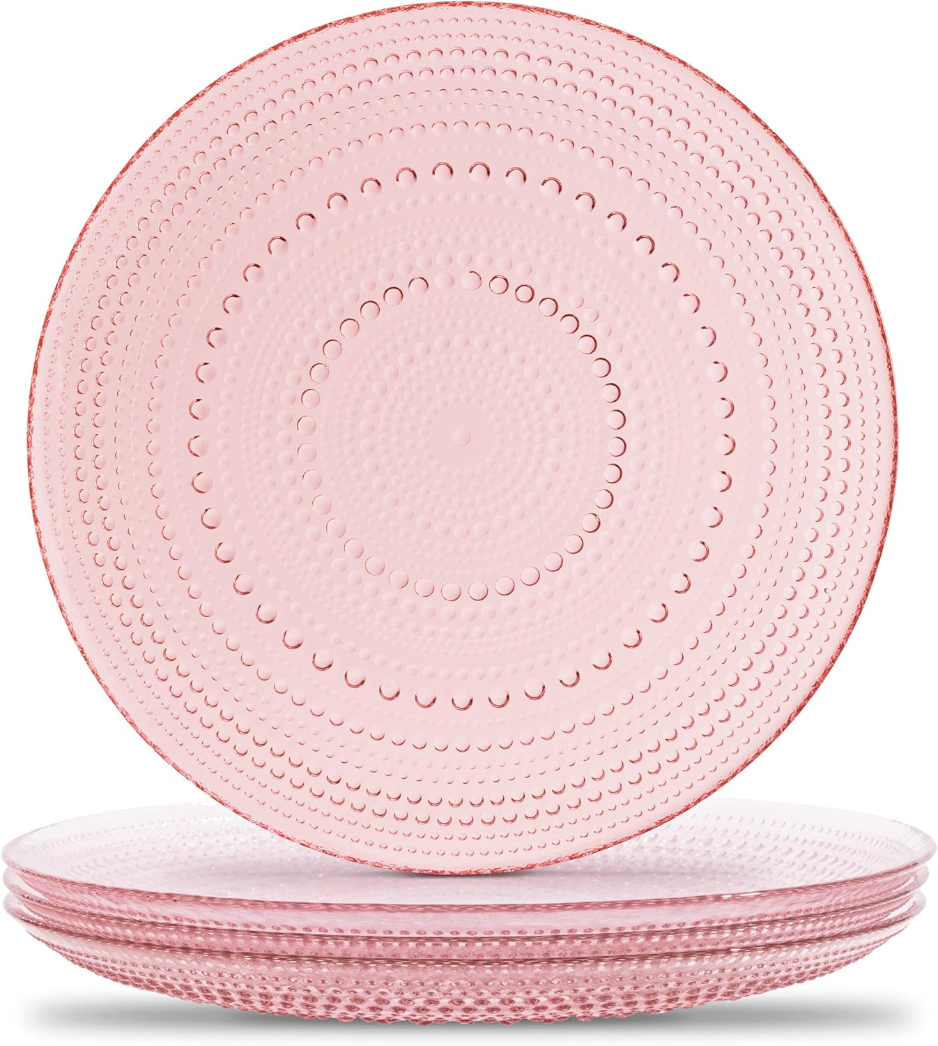 Pink Glass Plates set of 4 Hobnail