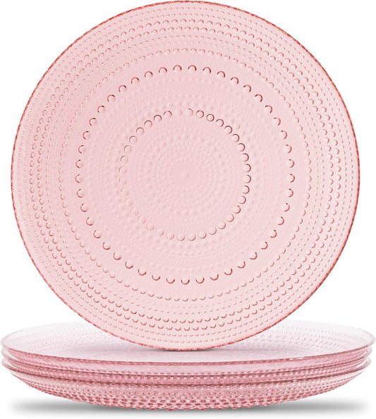 Pink Glass Plates set of 4 Hobnail