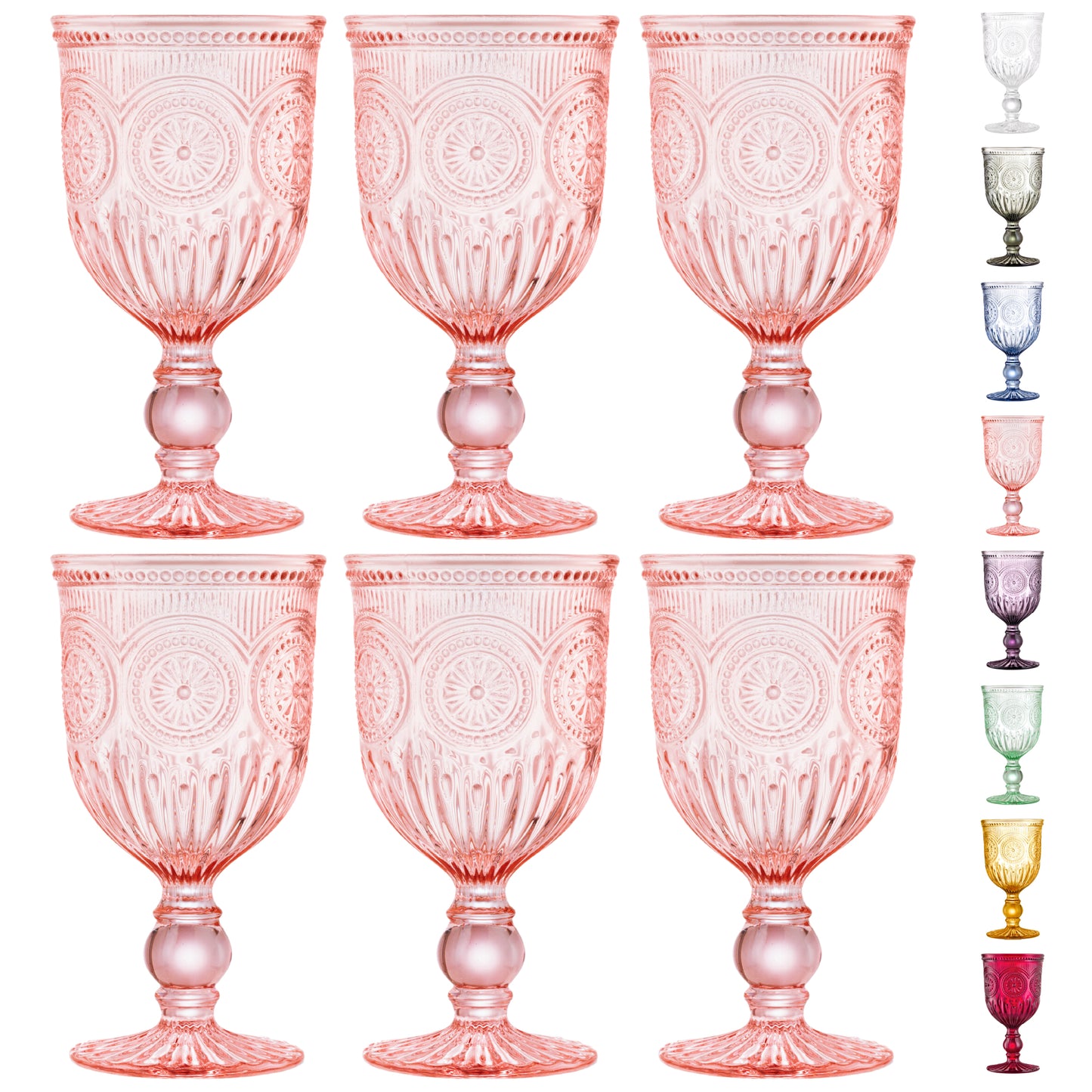 Pink Wine Glasses - Vintage Embossed Colored Glass