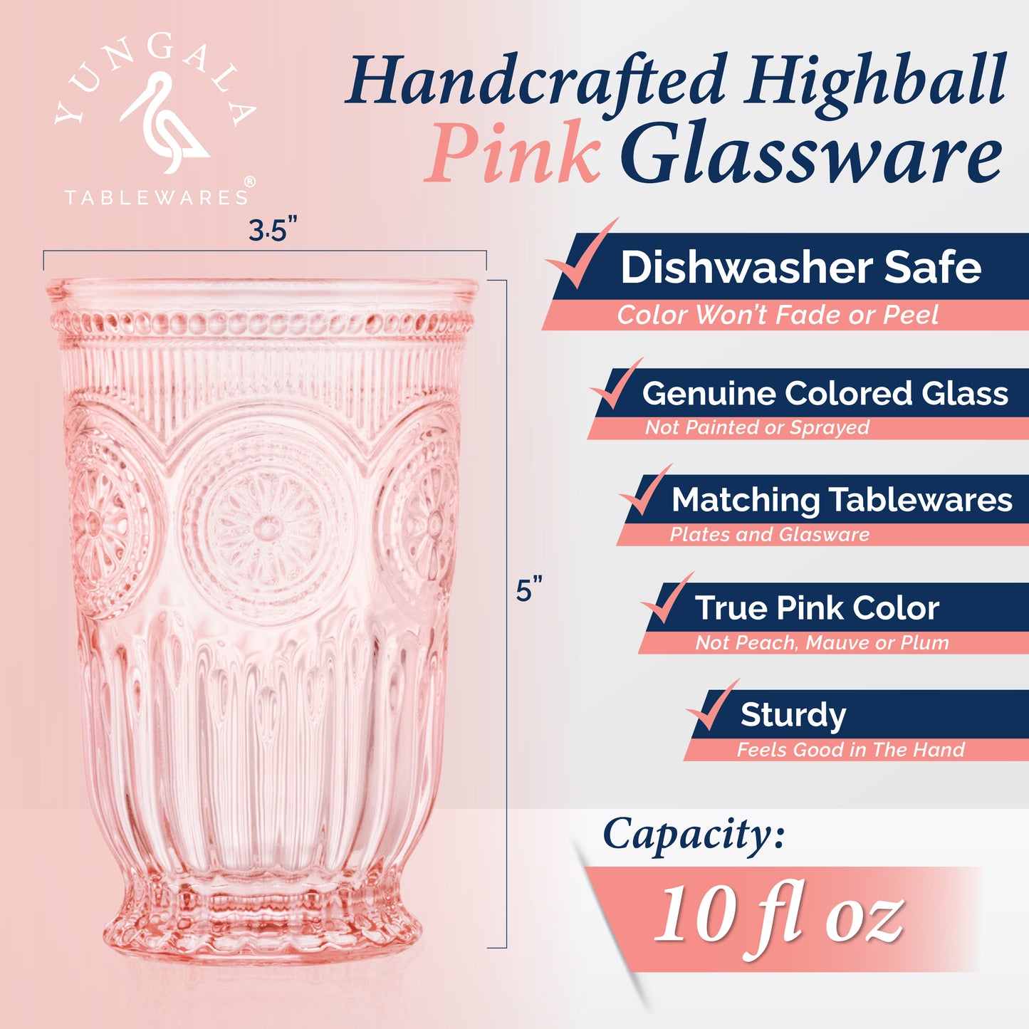 Pink Highball Glasses (Tall Tumblers)
