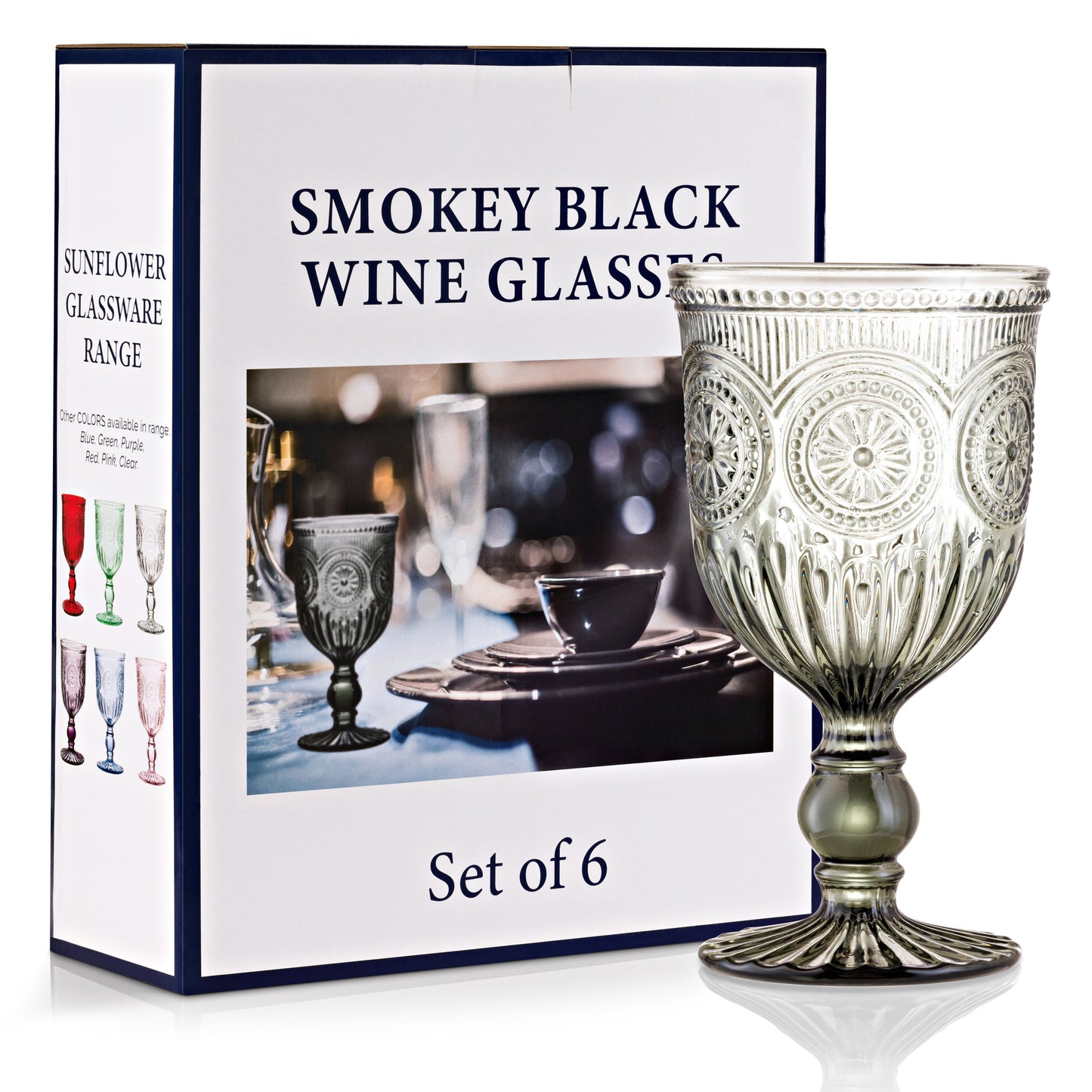 Smokey Black Sunflower Wine Glasses